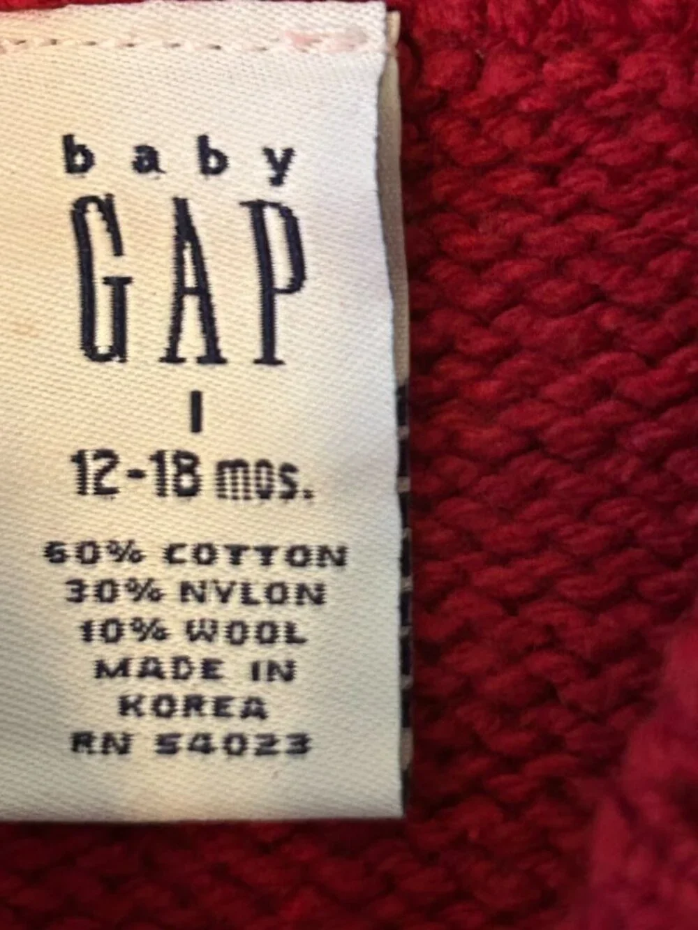 Vintage Y2K Baby Gap Red Snowflake Fair Isle Wool Blend Sweater Size 12-18 Month